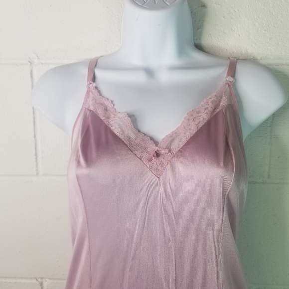 Vtg 70s nylon lilac pink long slip dress lingerie - Picture 3 of 7